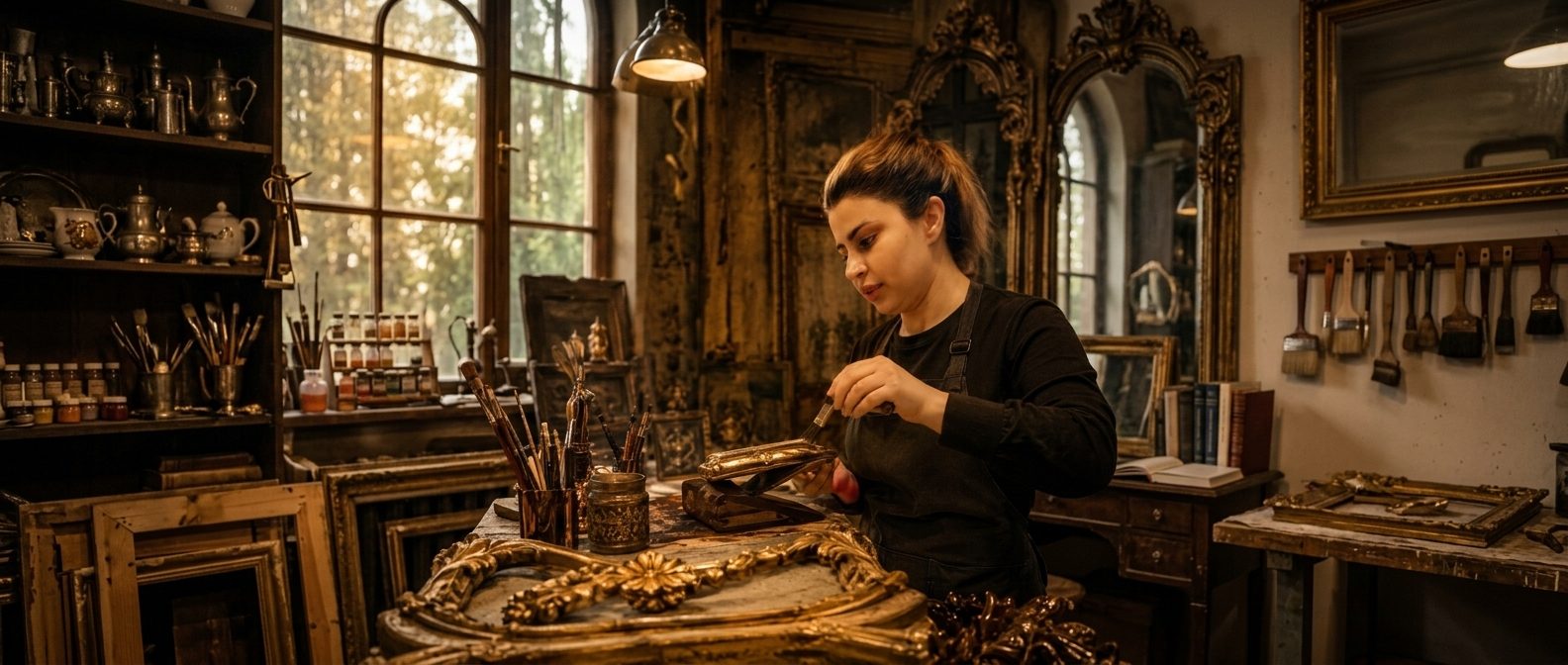 Akram Jokar at work in her gilding studio